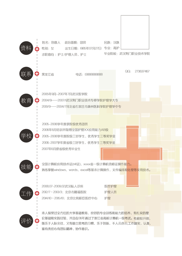 矢量简约红十字医学简历模板