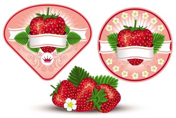 新鲜草莓标签矢量素材