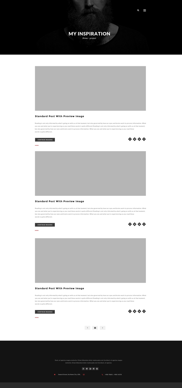 黑白灰博客列表网页设计PD素材