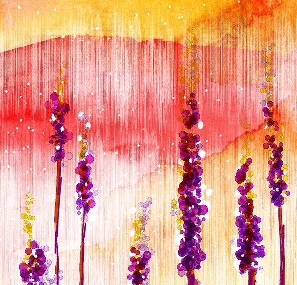 扎染底纹紫色油画花卉