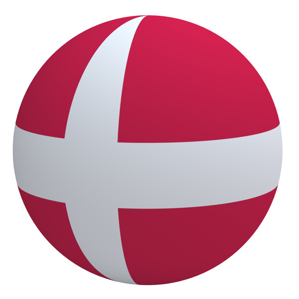 丹麦国旗在球白色隔离