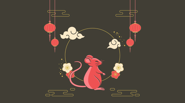 十二生肖老鼠手绘插画图片