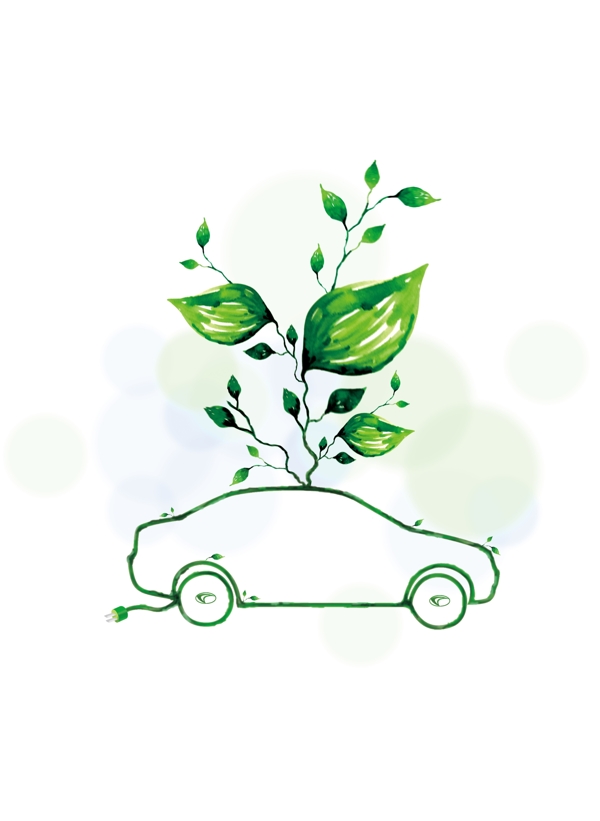 原创手绘绿色环保汽车图片
