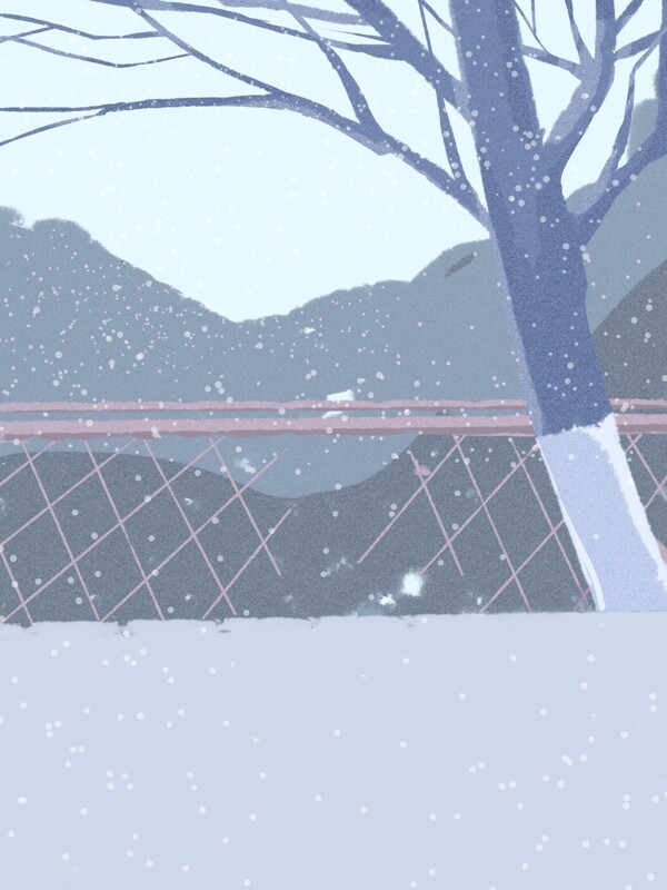 手绘雪地栏杆立冬背景素材