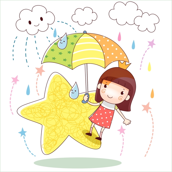 为星星撑伞遮雨的女孩图片