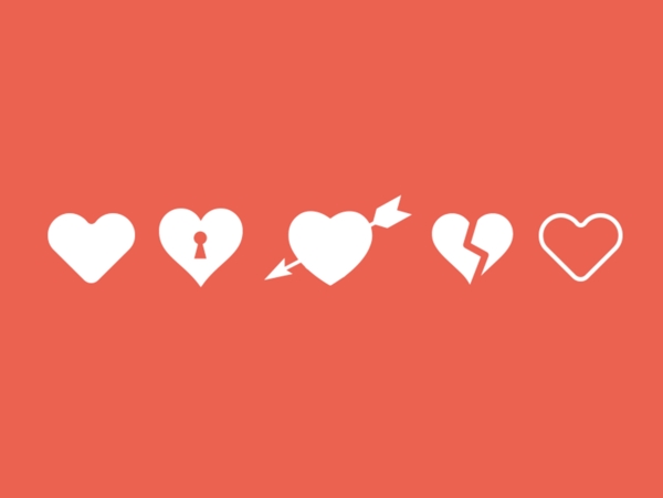 5爱情主题图标集PSD的心