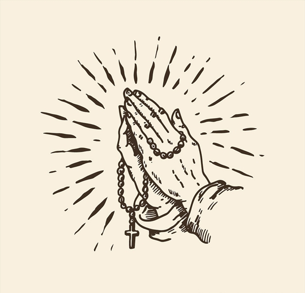 手绘宗教祈祷图案印花