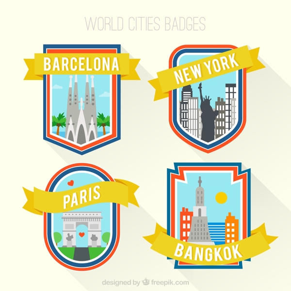 4个彩色旅行城市标签矢量素材