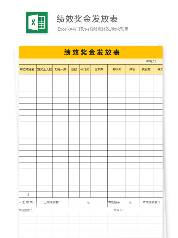 绩效奖金发放表Excel文档