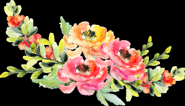 缤纷彩色水彩花卉卡通透明素材