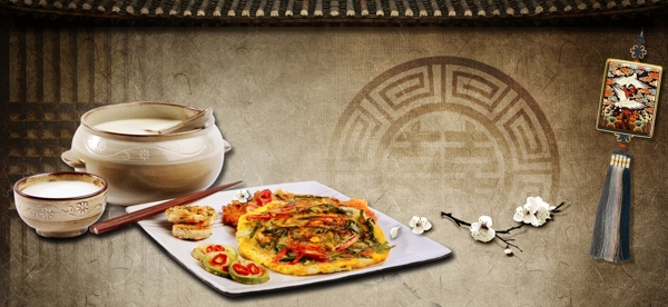 美食饮食高档中国风棉麻纹理花纹