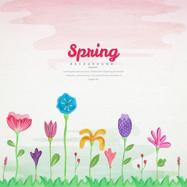 手绘水粉春季花卉海报