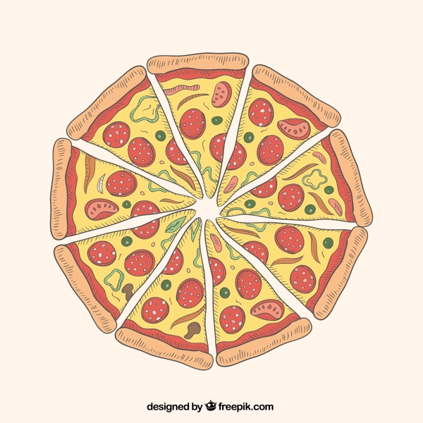 彩色披萨俯视图矢量素材图片