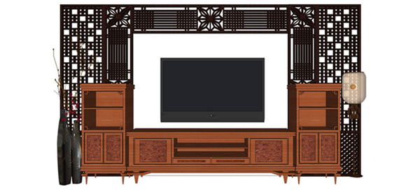 中式创意电视背景墙skp模型