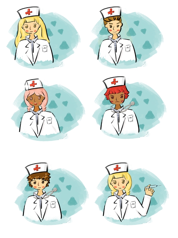 医生护士套图欧美风手绘可爱卡通可商用元素
