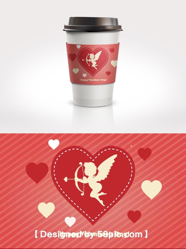 浪漫大气情人节爱神爱心节日包装咖啡杯套设计