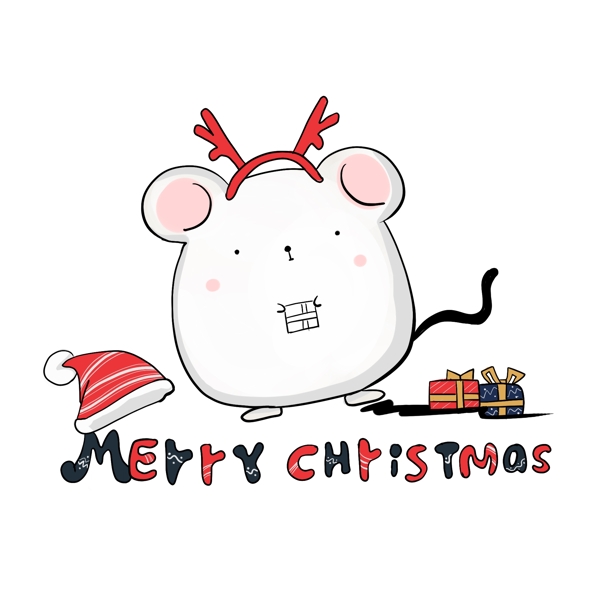 圣诞节开心的收到礼物的小豚鼠