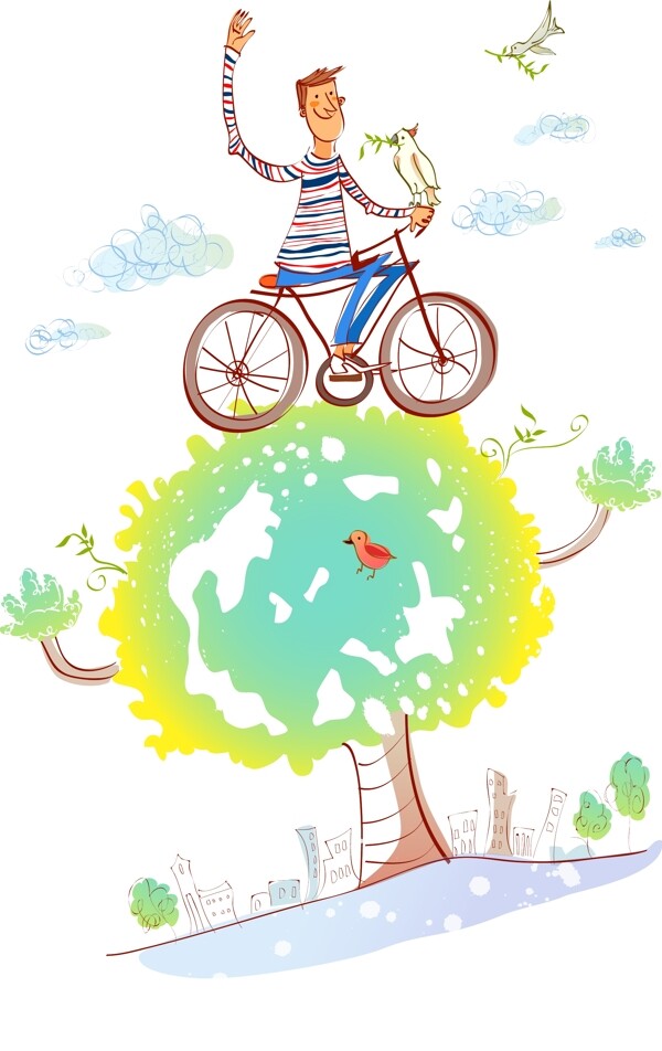 矢量人物自行车树木运动