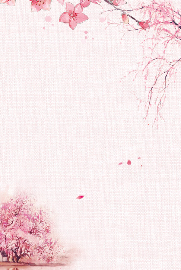 粉色清新樱花花朵枝头复古背景