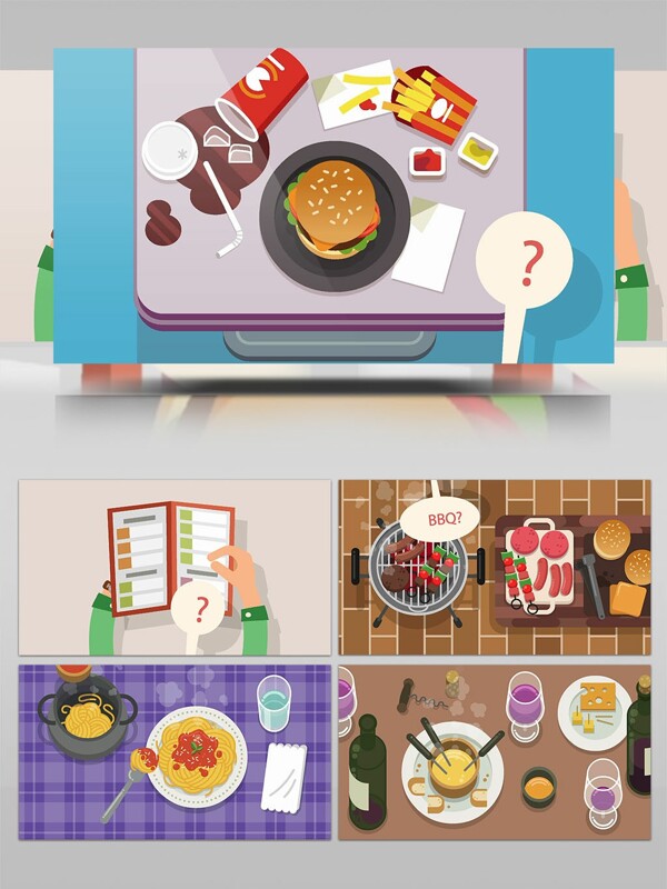 美食料理与手部动作MG动画解说AE模板