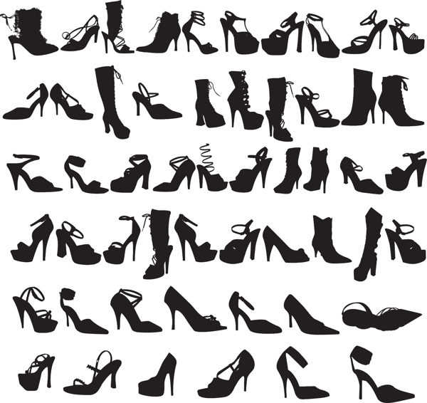 女性时尚鞋子剪影矢量素材图片