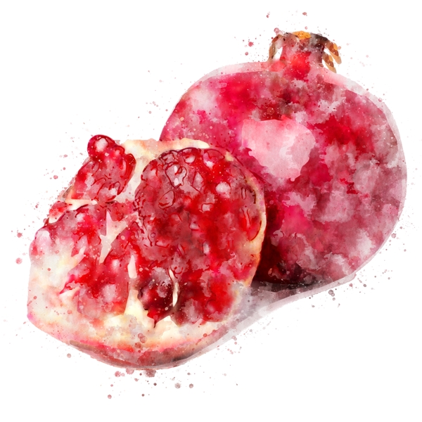 水果石榴红色水彩手绘元素