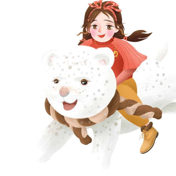 清新唯美骑着雪豹的女孩