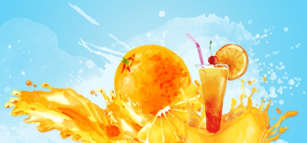 夏日饮品柚子橙汁简约海报背景