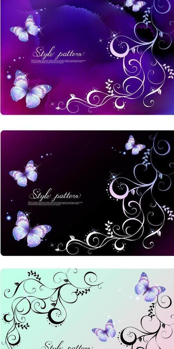 紫色的梦幻蝴蝶图案背景矢量素材