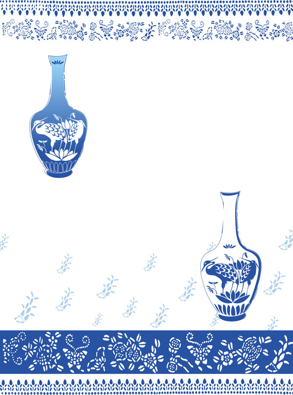 青花瓷蓝色花瓶移门浮雕效果