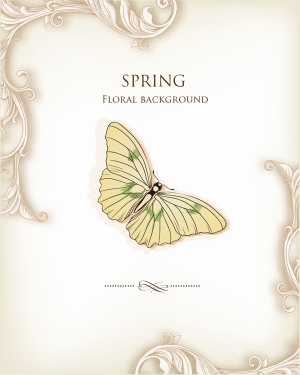 随着春天的花朵和蝴蝶花卉背景矢量插画