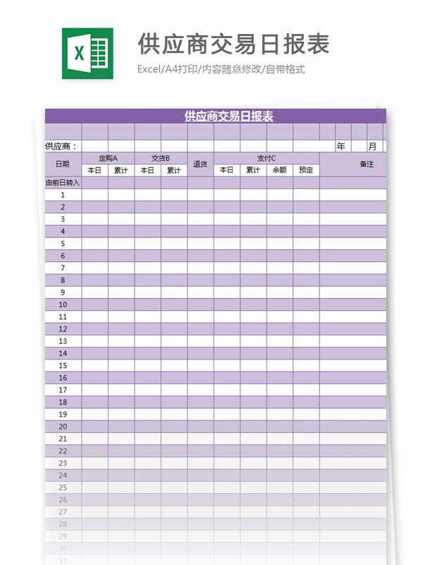 交易日报表excel模板