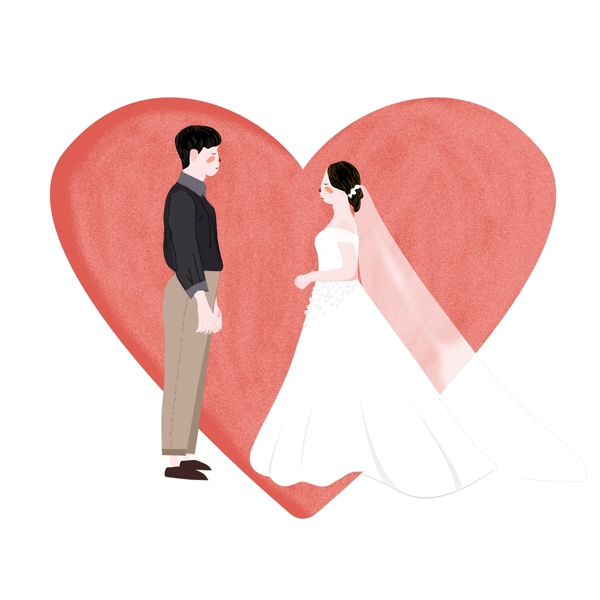 新郎新娘婚礼人物红色插画风元素