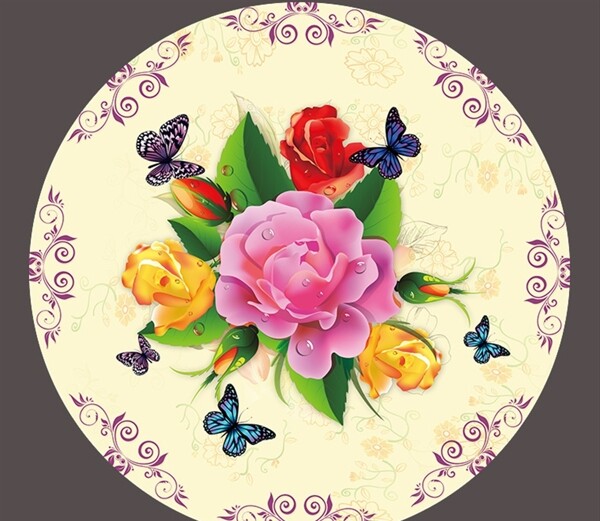 现代立体花卉纹理圆形装饰画图片
