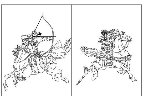 古代武将线描图图片