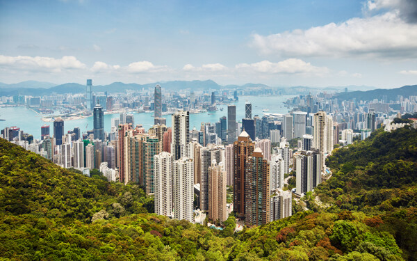 鸟瞰香港维多利亚港