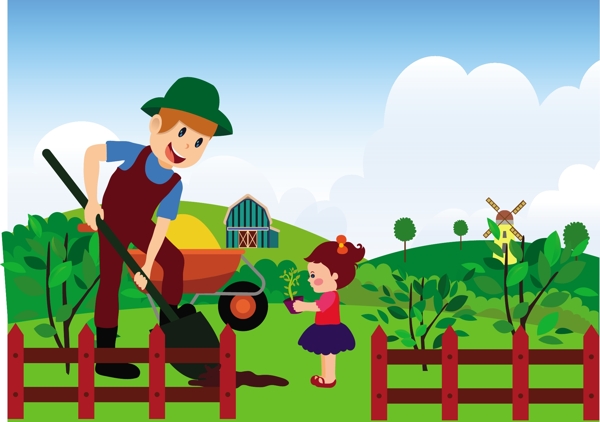 绿色农场工人小孩背景图
