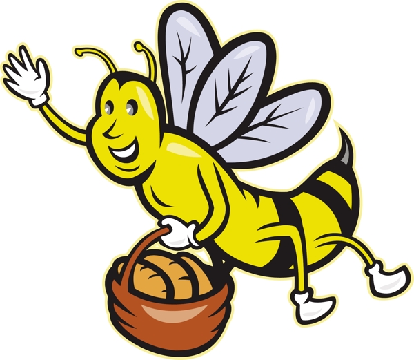 蜜蜂携带篮子面包卡通