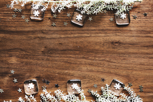 木板雪花冰块圣诞背景素材
