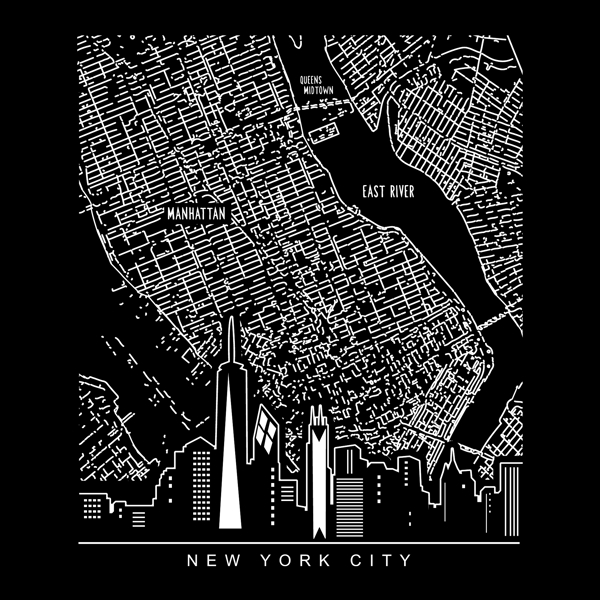 纽约曼哈顿高楼地图轨迹矢量图下
