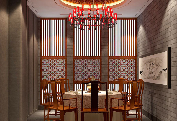 新中式风格餐饮商业空间包厢效果图设计图片