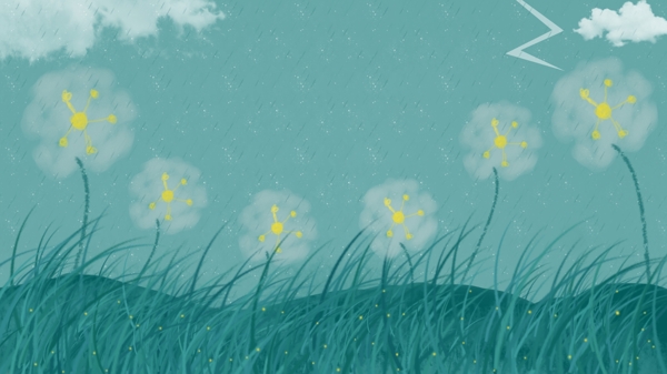 雷雨闪电交加的草丛手绘插画背景设计