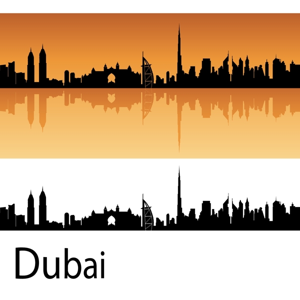 迪拜城市建筑剪影图片