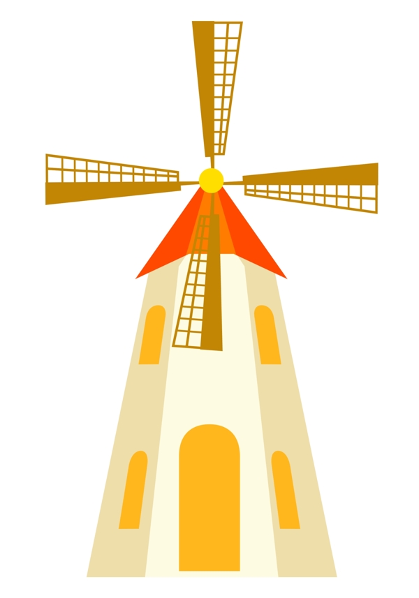 棕色的风车建筑插画