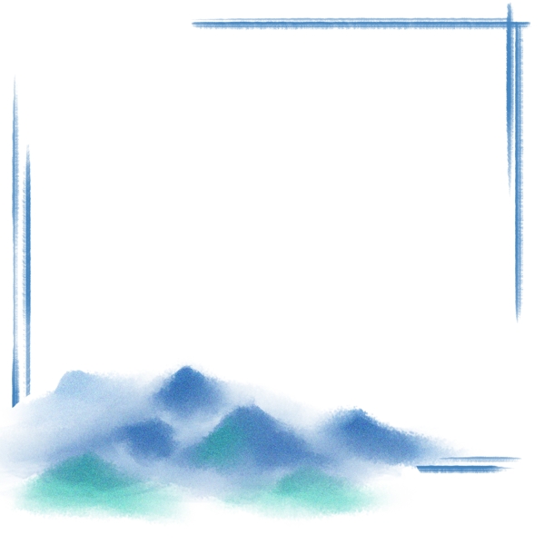 蓝色山丘边框插图