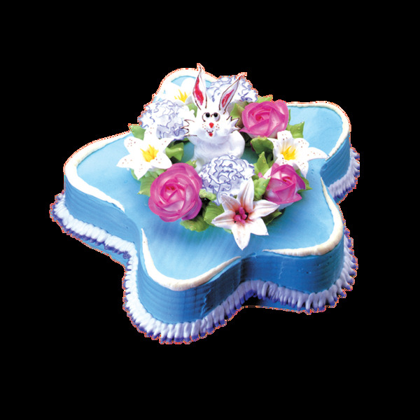 蓝色五角星花朵蛋糕素材