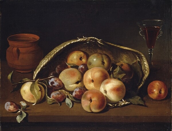 CamprobinPedroBasketwithPeachesandPlums1654静物水果瓜果蔬菜器皿食物印象画派写实主义油画装饰画