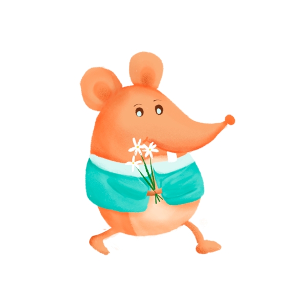 卡通可爱拿着小花的小老鼠