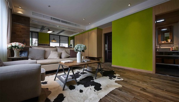 现代美式客厅绿色屏风室内设计效果图