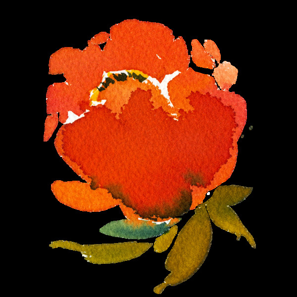 手绘橘红色渲染花png透明素材